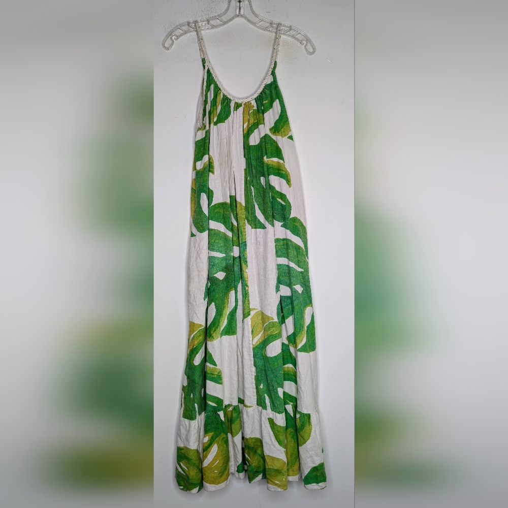 Farm Rio • Monstera Maxi Dress in White/Kelly Green READ - Picture 4 of 7